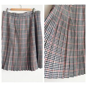 Vintage Jaeger Check Print Pleated Pure New Wool Midi Skirt XL